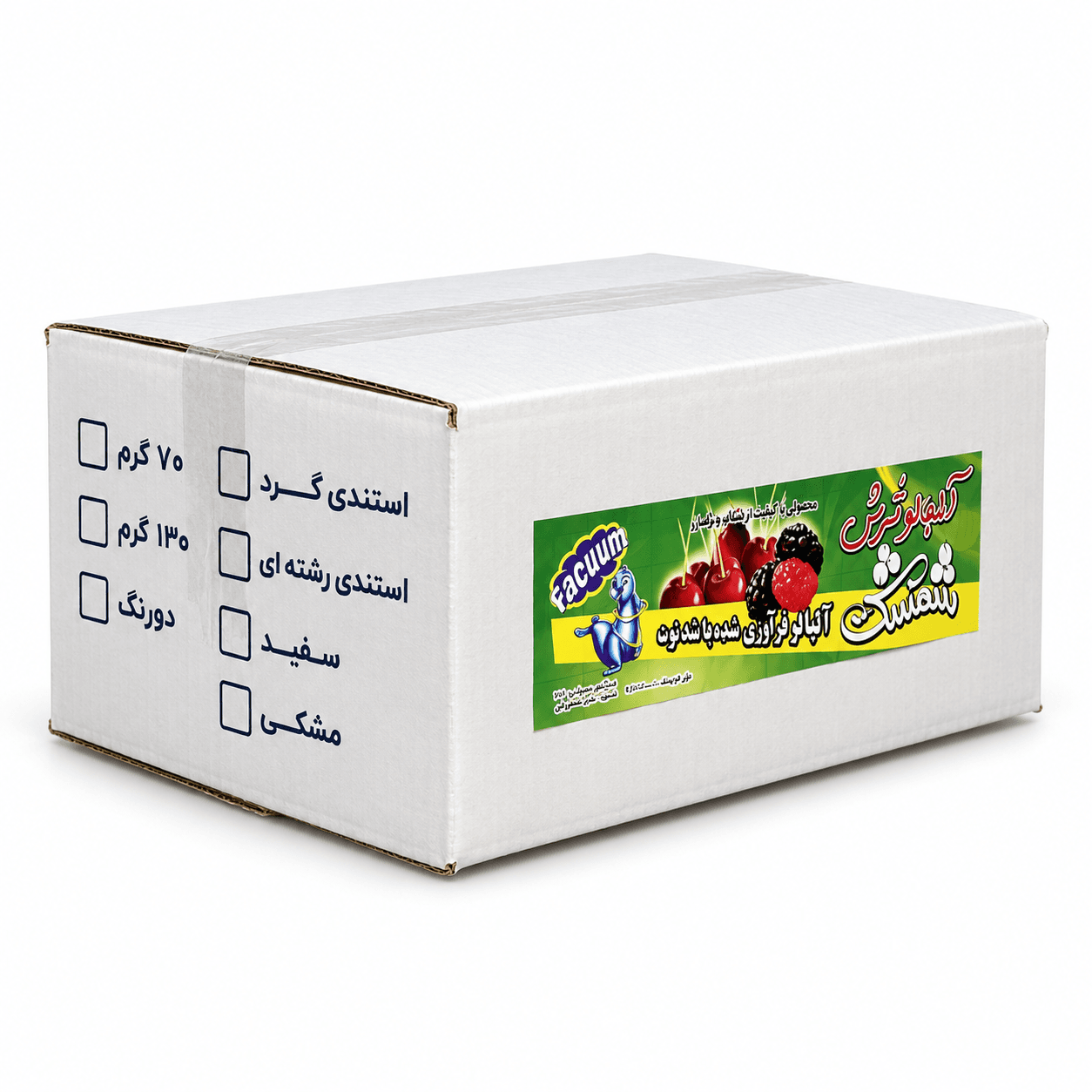 آلبالو استندی 65 گرمی کارتن 80 عددی